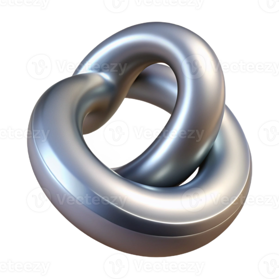 pristine signature Hyper-specific professional render of a single, floating, Klein bottle made of brushed aluminum Isolated cutout with Transparent Background png