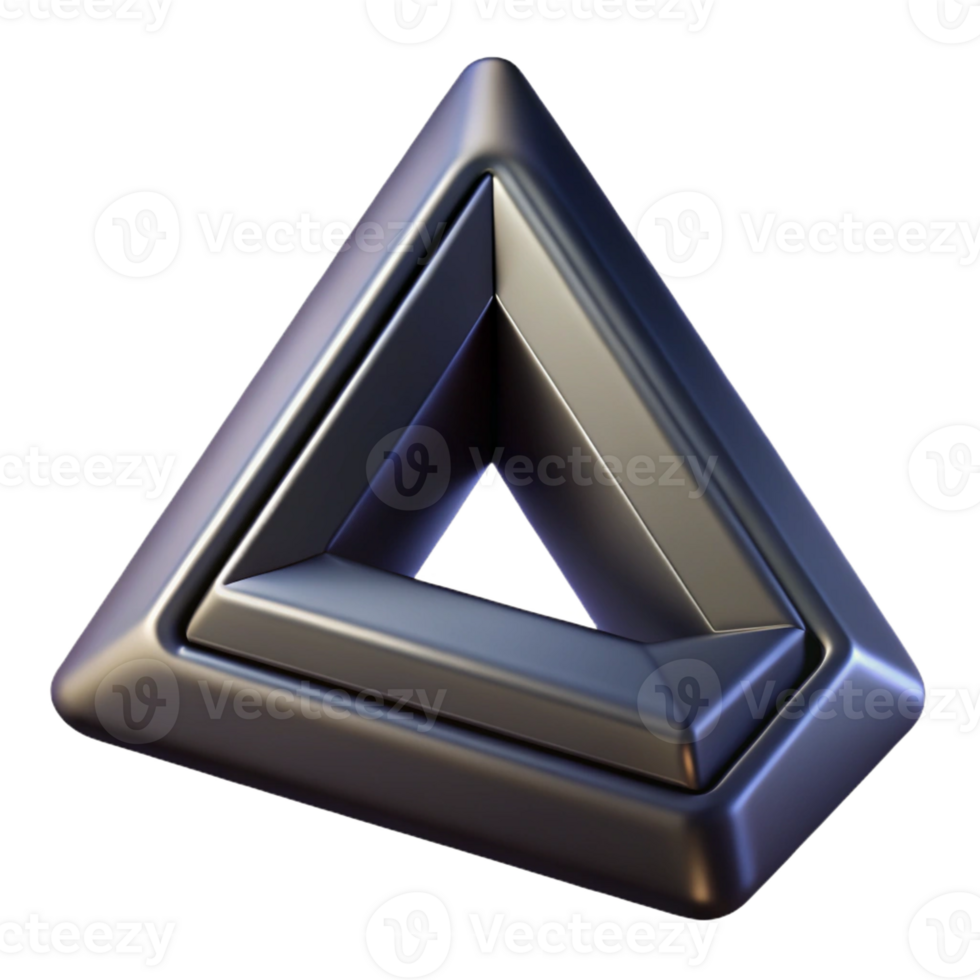 romantic radiant Hyper-specific professional render of an isolated, levitating, Penrose triangle made of obsidian Isolated cutout with Transparent Background artisan png