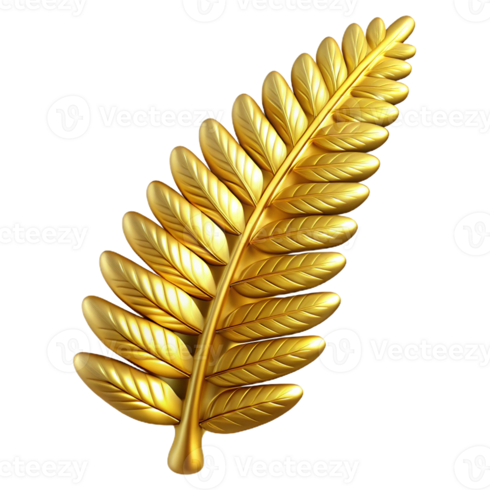 standout impressionist Ultra-detailed, photorealistic isolated cutout of a single, fractal fern frond made of pure gold with Transparent Background precision png