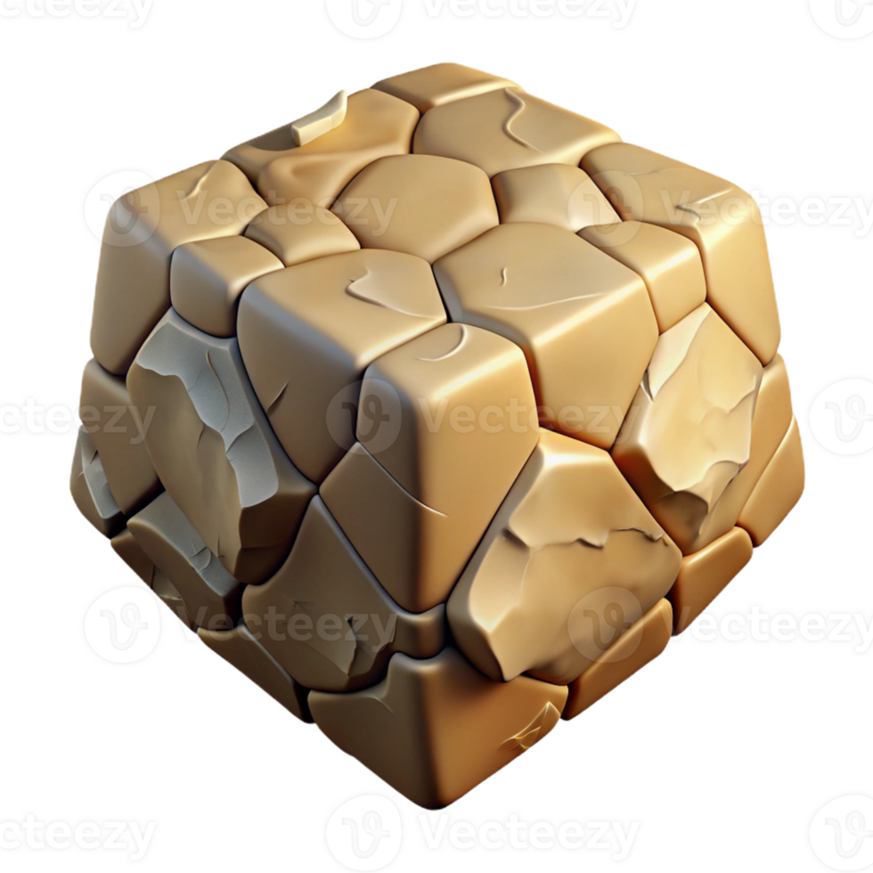 striking urban A floating, levitating cube composed of cracked earth with Transparent Background exclusive png