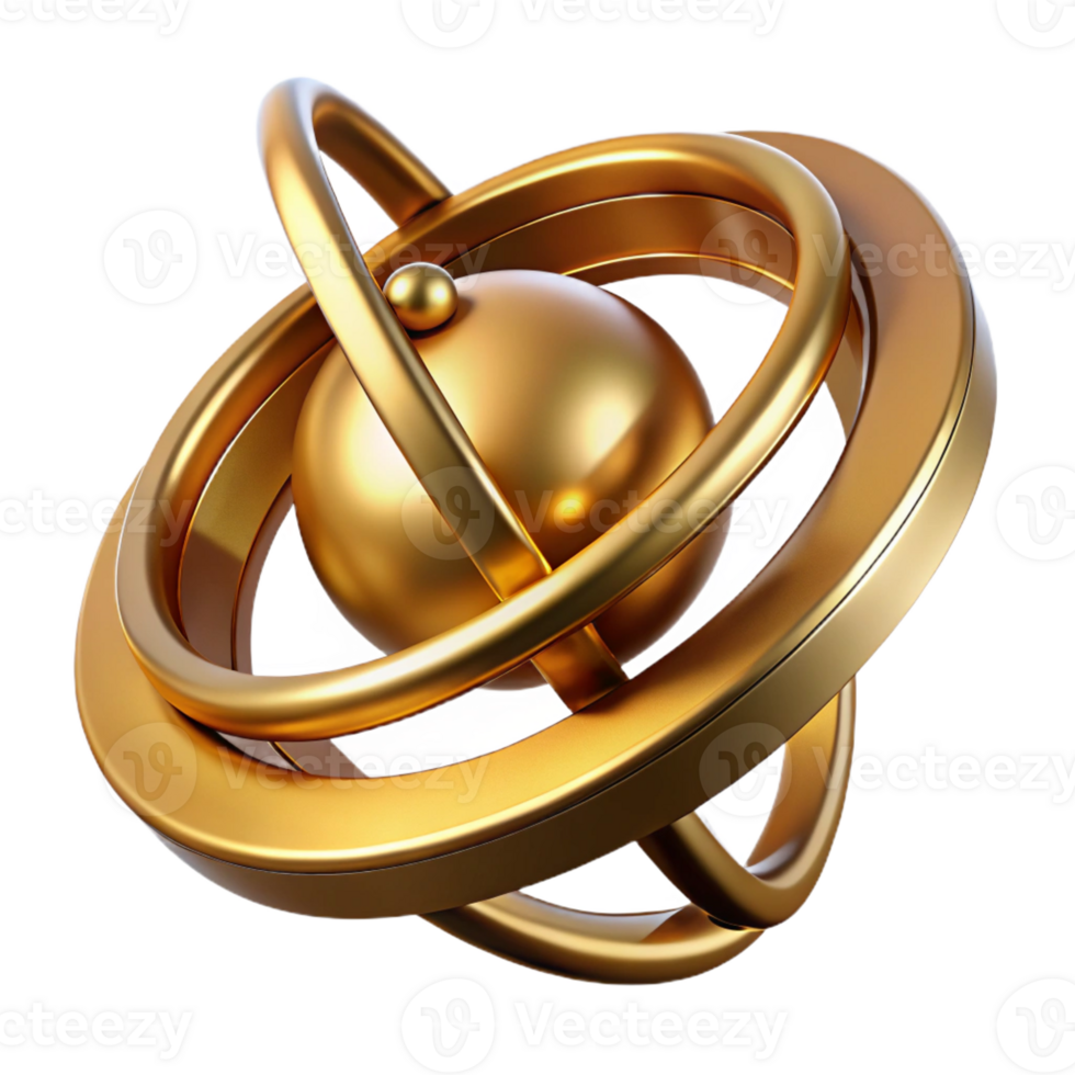 timeless baroque Hyper-specific professional render of an isolated, rotating, gyroscope made of polished brass Isolated cutout with Transparent Background exclusive png