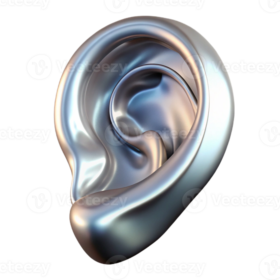 sumptuous inspired A single, stylized human ear made of flowing liquid metal with Transparent Background png