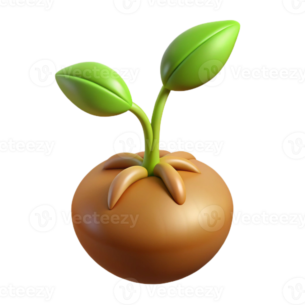 romantic striking Ultra-detailed, photorealistic isolated cutout of a single, germinating seed with visible roots and sprout with Transparent Background perfect clarity png