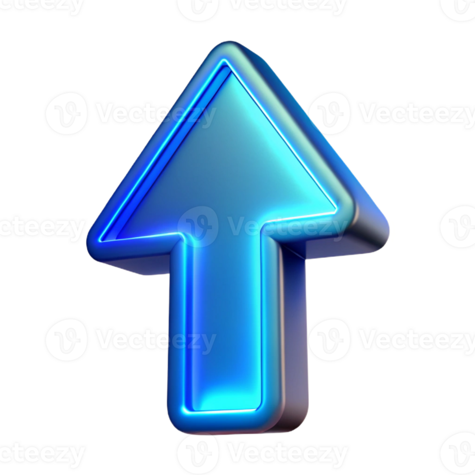 radiant harmonious retro A single, stylized arrow pointing upwards, made of glowing neon light with Transparent Background crisp png