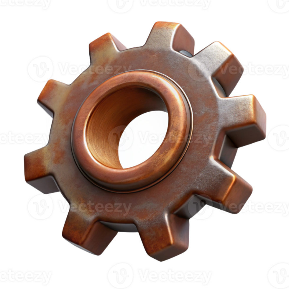 sumptuous exceptional Hyper-specific professional render of an isolated, floating, gear cogwheel made of rusted metal Isolated cutout with Transparent Background png