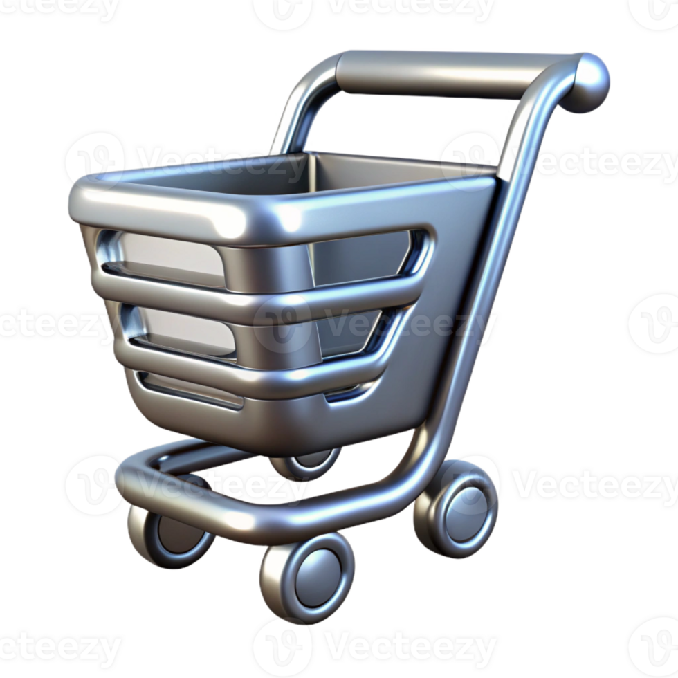 stunning organic A stylized, abstract shopping cart icon made of polished chrome with Transparent Background luxury png