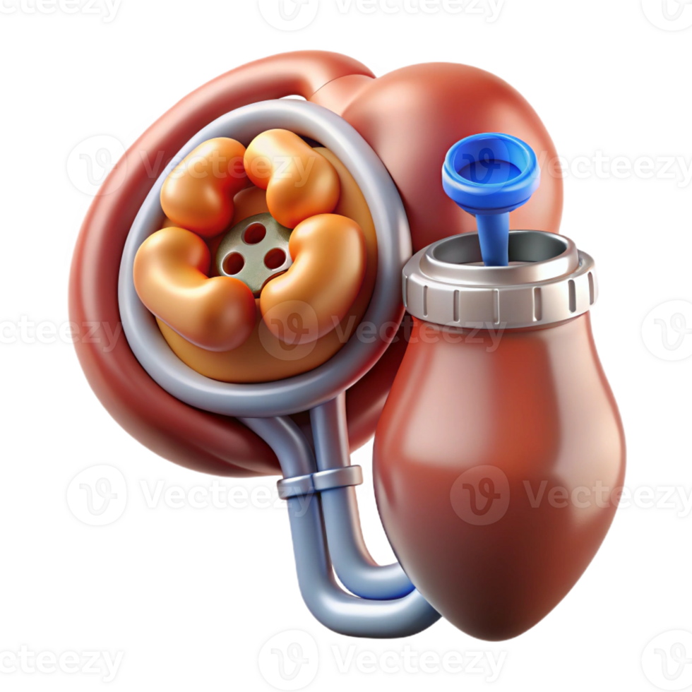 stunning rustic Hyper-specific, concept art style, isolated cutout of a biomechanical kidney with integrated waste recycling system with Transparent Background impeccable png
