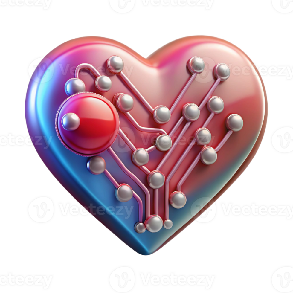 stunning bold art deco A stylized, abstract heart made of interconnected circuit boards with Transparent Background studio quality png