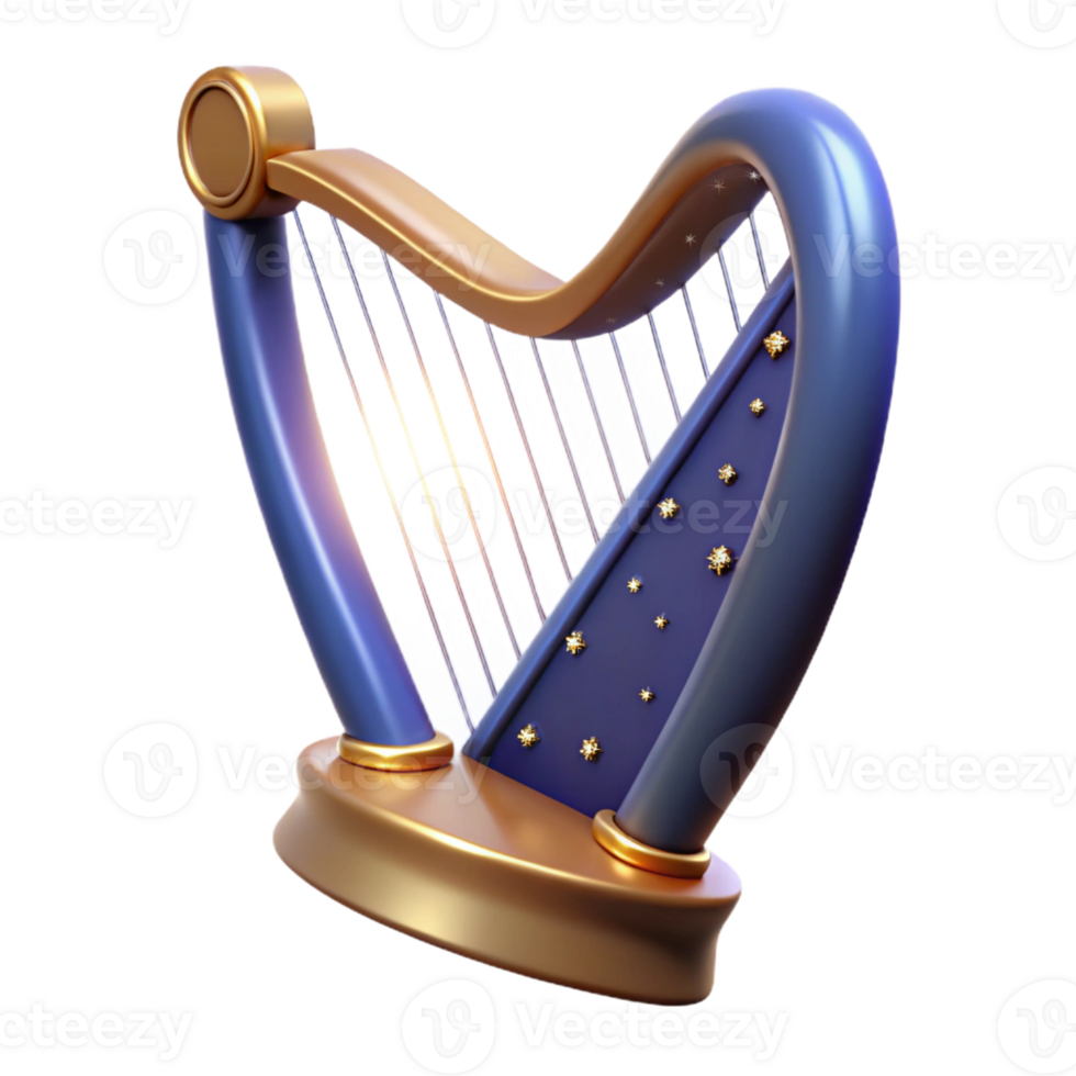 mesmerizing sought-after Hyper-specific, isolated cutout of a celestial harp made of starlight, professional render, photorealistic with Transparent Background png