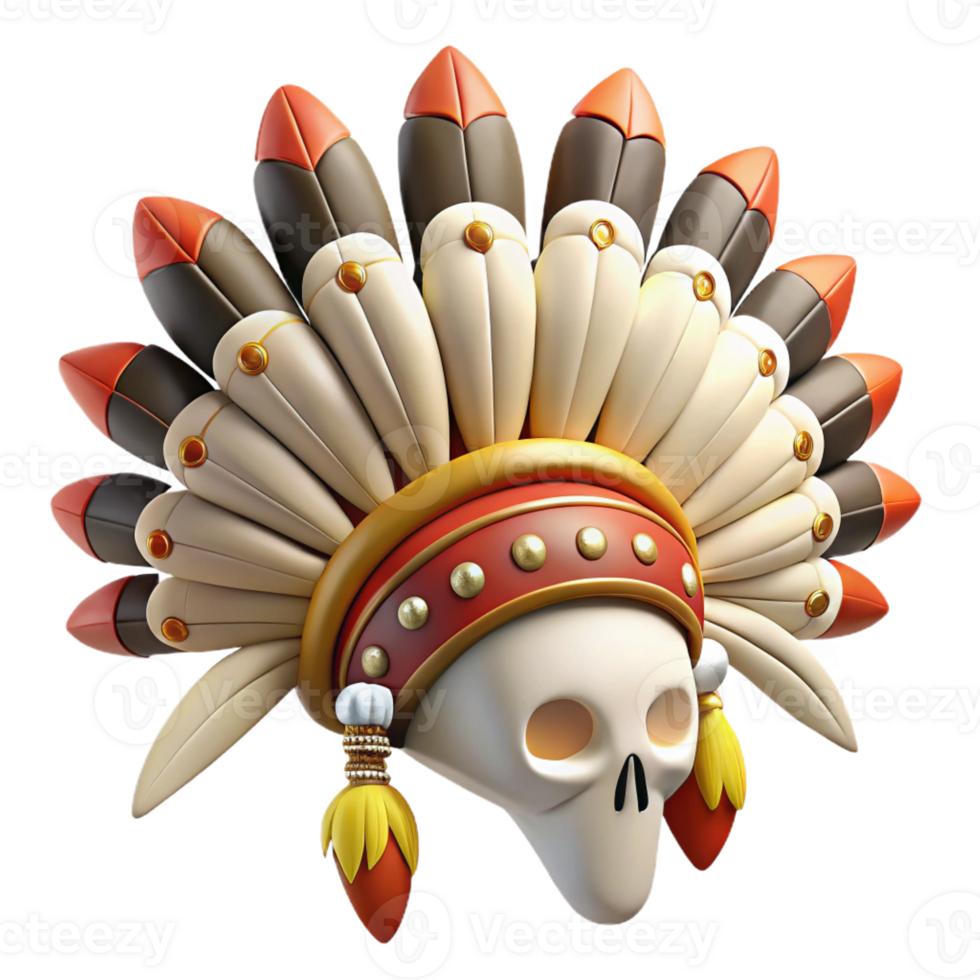 pristine urban Ultra-detailed, photorealistic, isolated cutout of a tribal chief's headdress featuring eagle feathers and bone ornaments with Transparent Background 4K png
