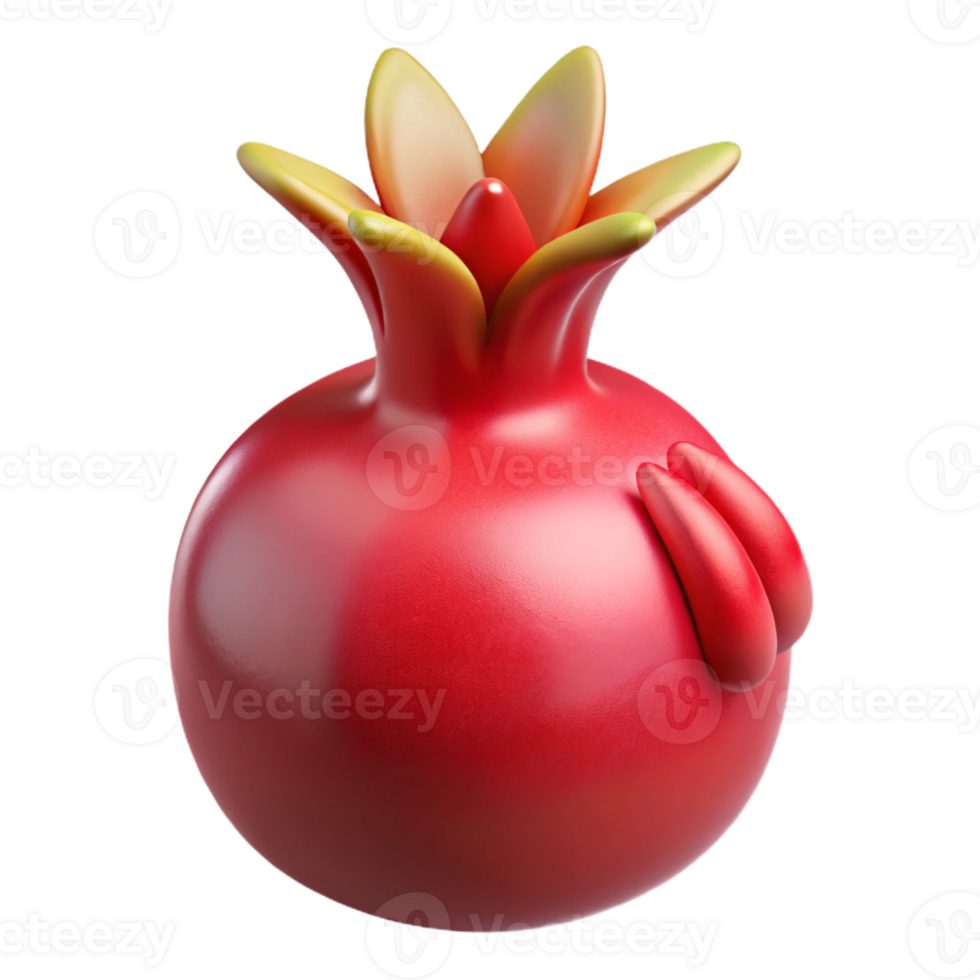 timeless mid-century Hyper-specific, photorealistic, isolated cutout of a single, perfectly formed, ruby-red pomegranate seed, sprouting miniature, human-like hands with Transparent Background crisp png