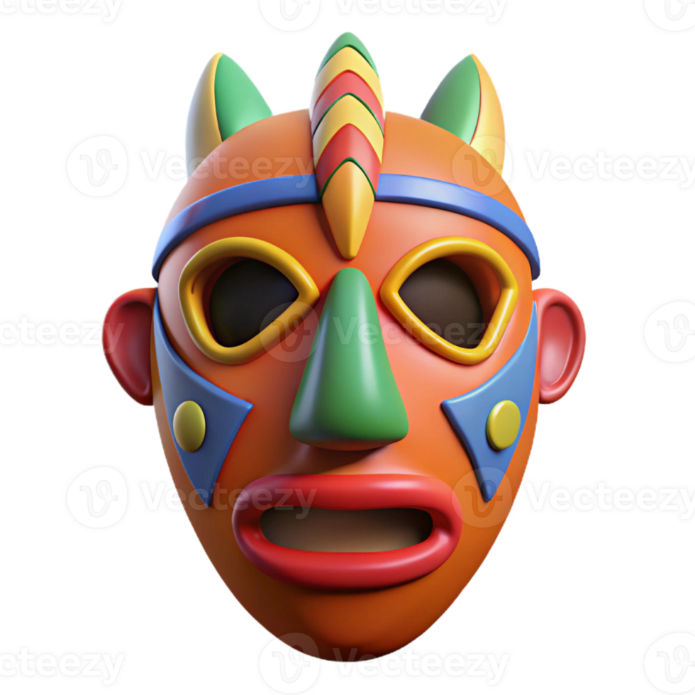 sumptuous mysterious impressionist Hyper-specific, professional render of a single, hand-painted tribal mask with vibrant colors, isolated cutout with Transparent Background museum quality png