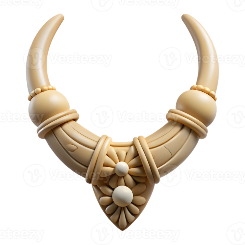 pristine retro Concept art style, isolated cutout of a meticulously crafted tribal bone necklace with intricate carvings with Transparent Background handcrafted png