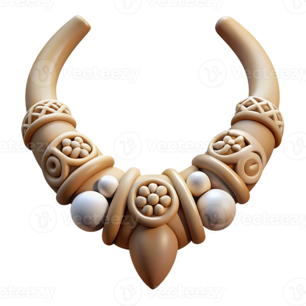whimsical gorgeous Concept art style, isolated cutout of a meticulously crafted tribal bone necklace with intricate carvings with Transparent Background 4K png