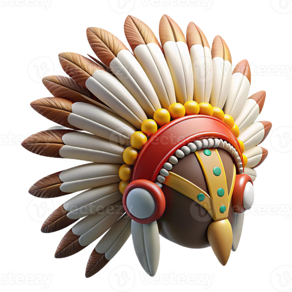 picturesque remarkable Photorealistic, ultra-detailed, hyper-specific professional render of a tribal warrior's feathered headdress, isolated cutout with Transparent Background png