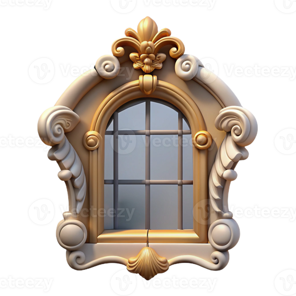 stunning art deco Baroque palace ornate window frame with Transparent Background genuine png