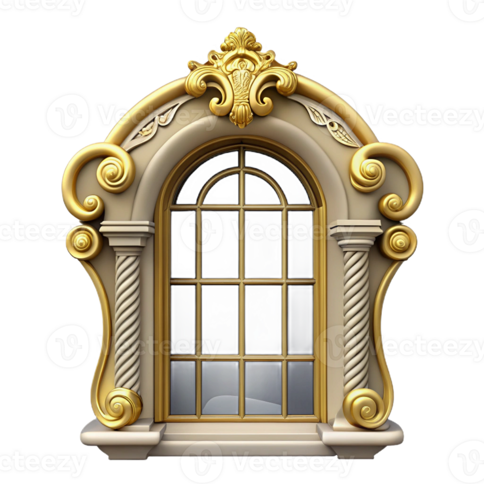 wonderful whimsical rustic Baroque palace ornate window frame with Transparent Background handcrafted png