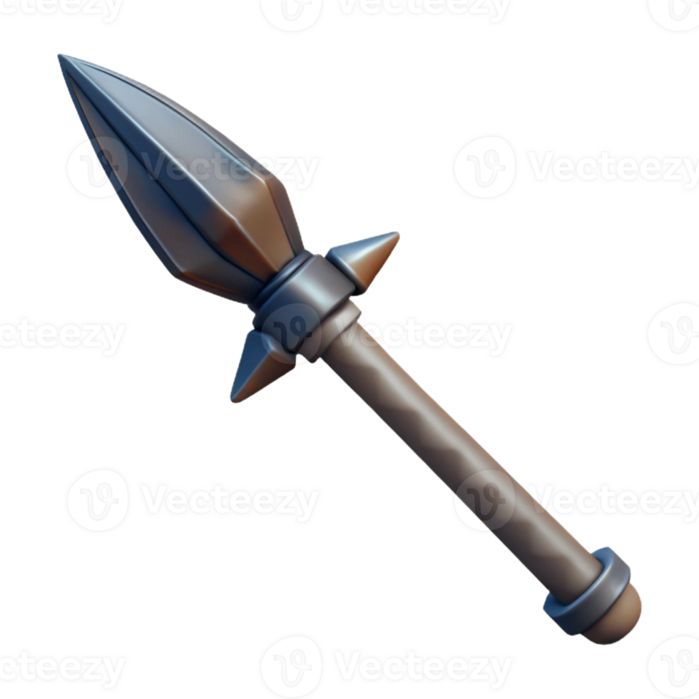 peaceful mesmerizing Concept art style, isolated cutout of a single, hand-forged tribal spear with a sharpened obsidian tip with Transparent Background exclusive png