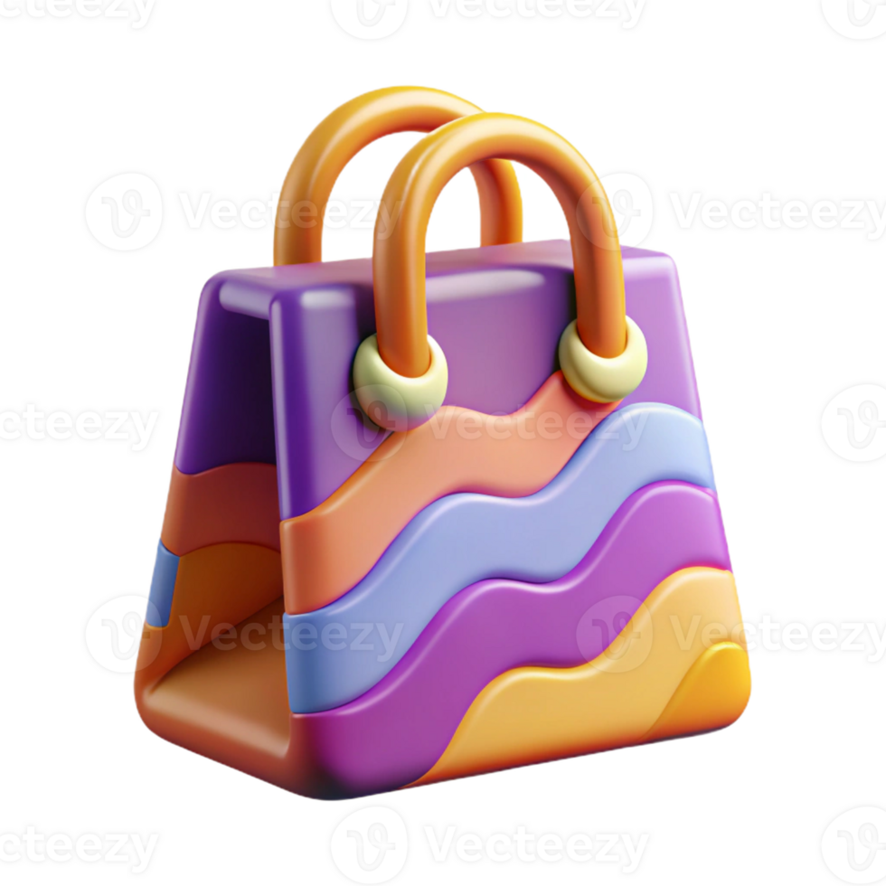 striking acclaimed A single, stylized shopping bag icon with a colorful pattern with Transparent Background png