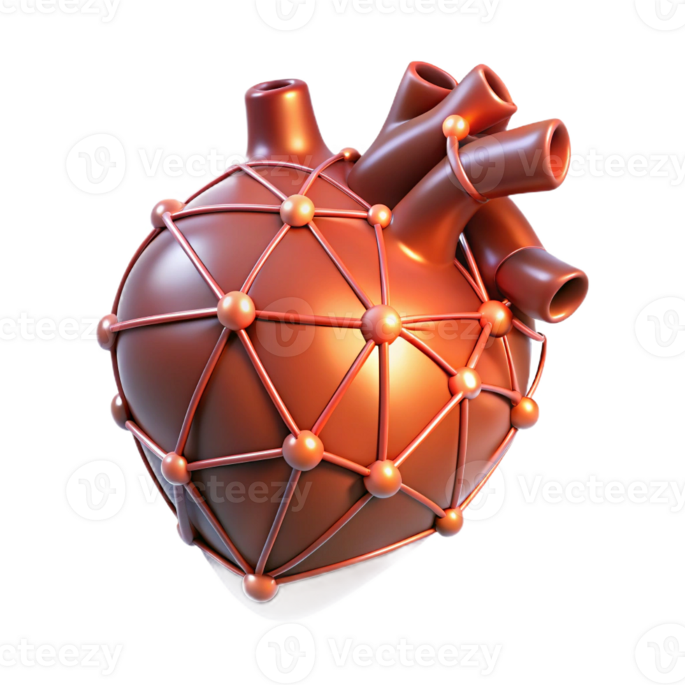spectacular celebrated Concept art style, isolated cutout of a single, stylized, human heart made entirely of interconnected, glowing wires with Transparent Background png