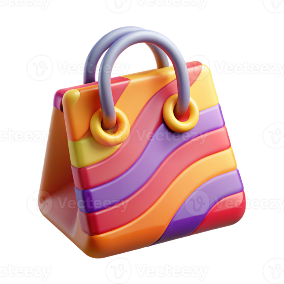 radiant futuristic A single, stylized shopping bag icon with a colorful pattern with Transparent Background premium png