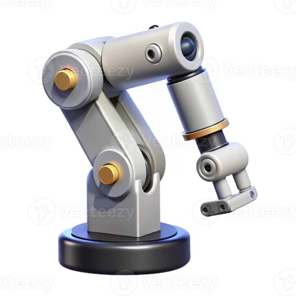 rare vintage Ultra-detailed, hyper-specific, photorealistic professional render of a single isolated cutout, robotic arm with articulated joints, with Transparent Background high quality png