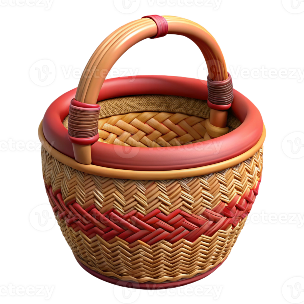 vibrant bold nordic Hyper-specific, professional render of a tribal woman's woven basket with intricate patterns, isolated cutout with Transparent Background high quality png