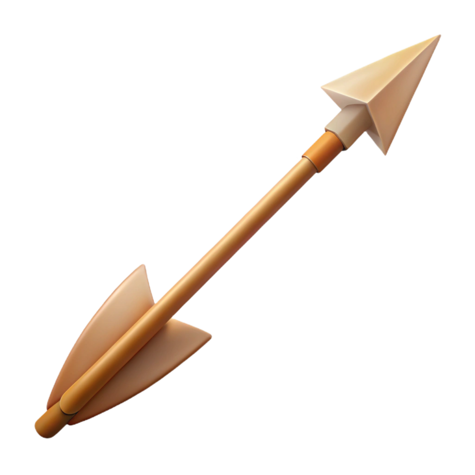 joyful elegant Hyper-specific, professional render of a single tribal arrow with fletching and a bone arrowhead with Transparent Background exclusive png