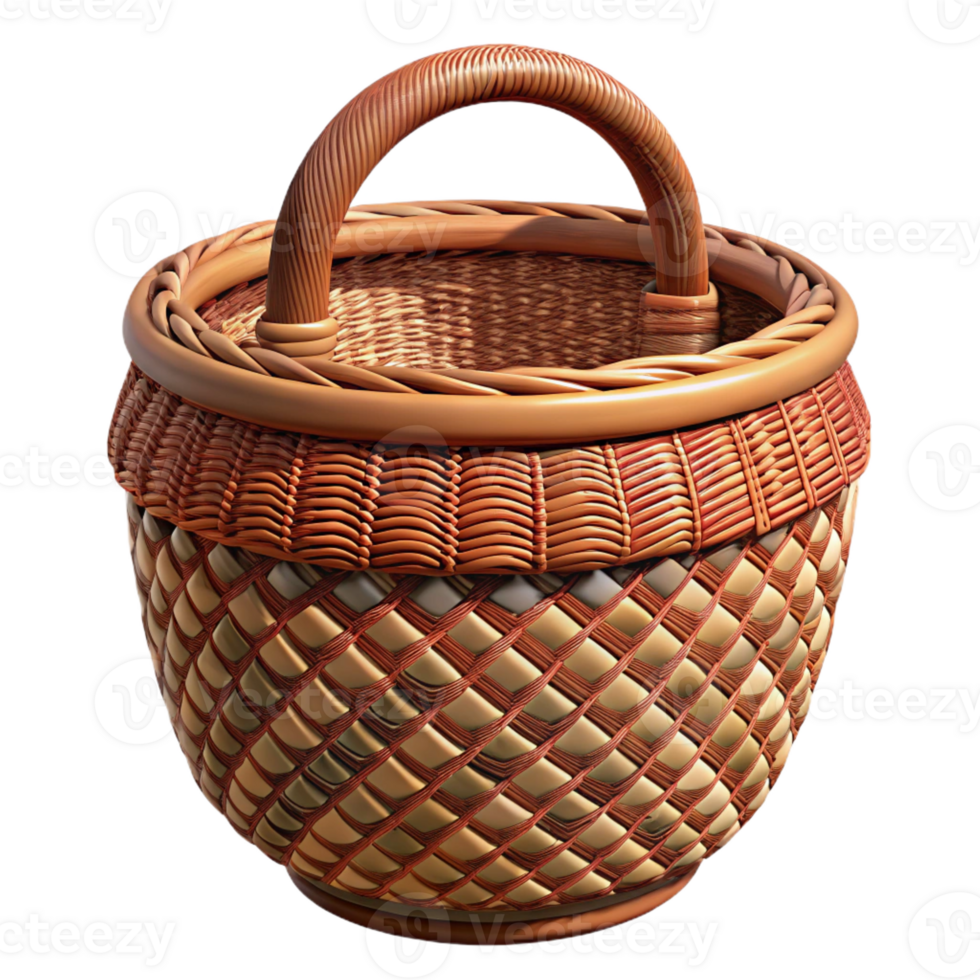 spectacular timeless Hyper-specific, professional render of a tribal woman's woven basket with intricate patterns, isolated cutout with Transparent Background png