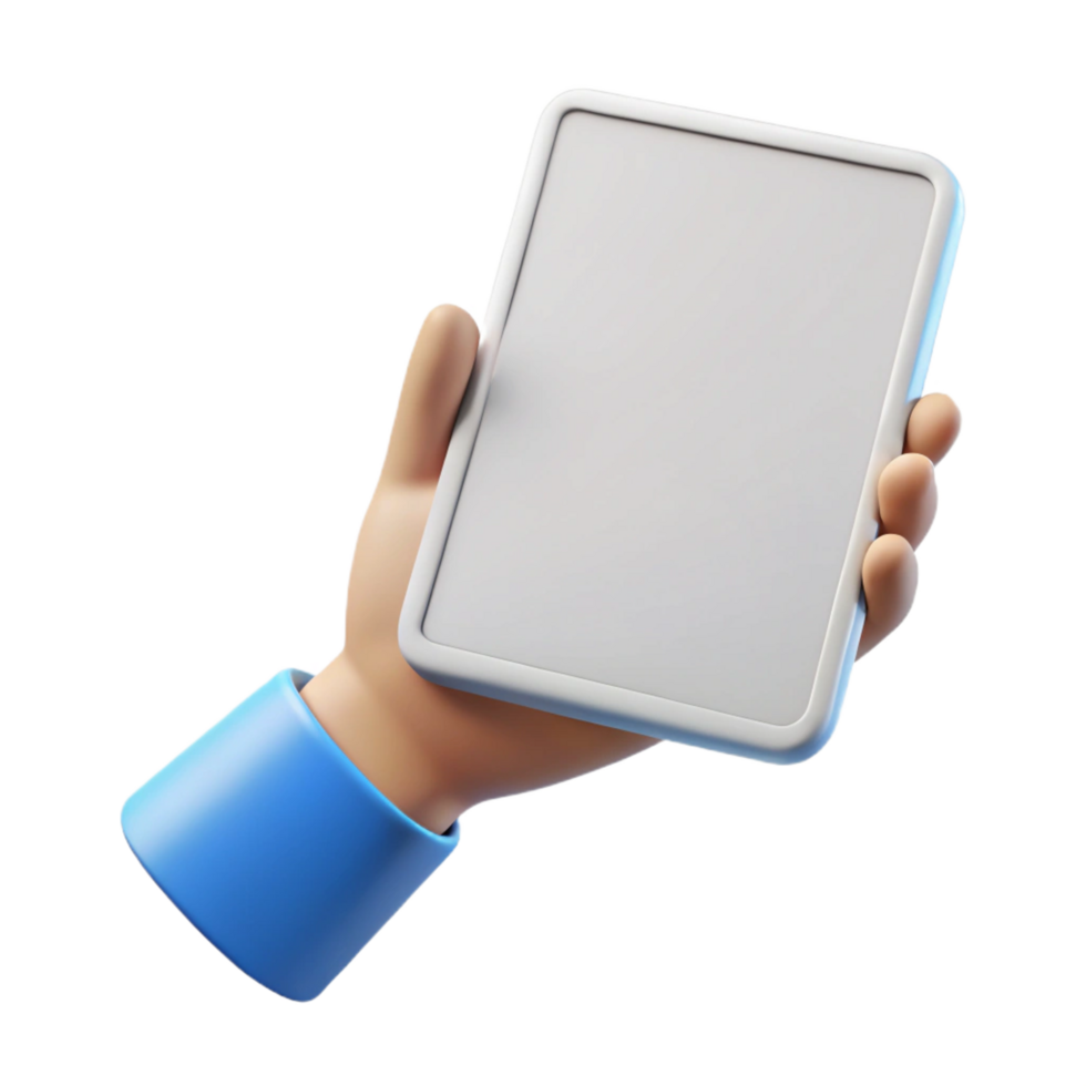 picturesque exemplary Tablet computer, white, held in hand, with Transparent Background png