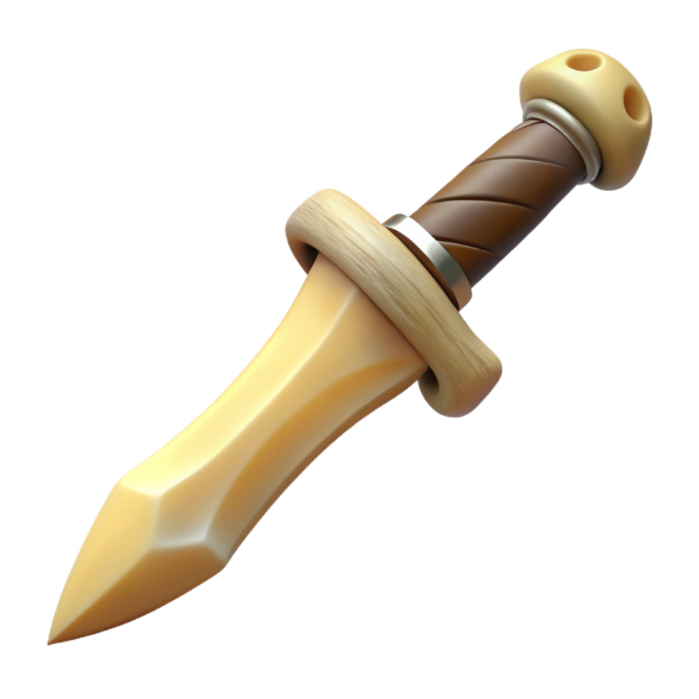 sumptuous playful impressionist Isolated cutout, concept art style, tribal ceremonial dagger, carved bone handle, obsidian blade with Transparent Background crisp png