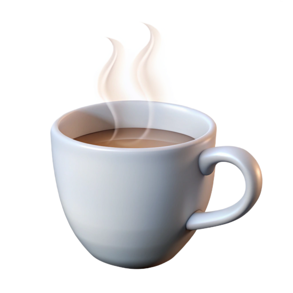 wonderful intense bohemian Coffee mug, white, steam rising, with Transparent Background perfect clarity png