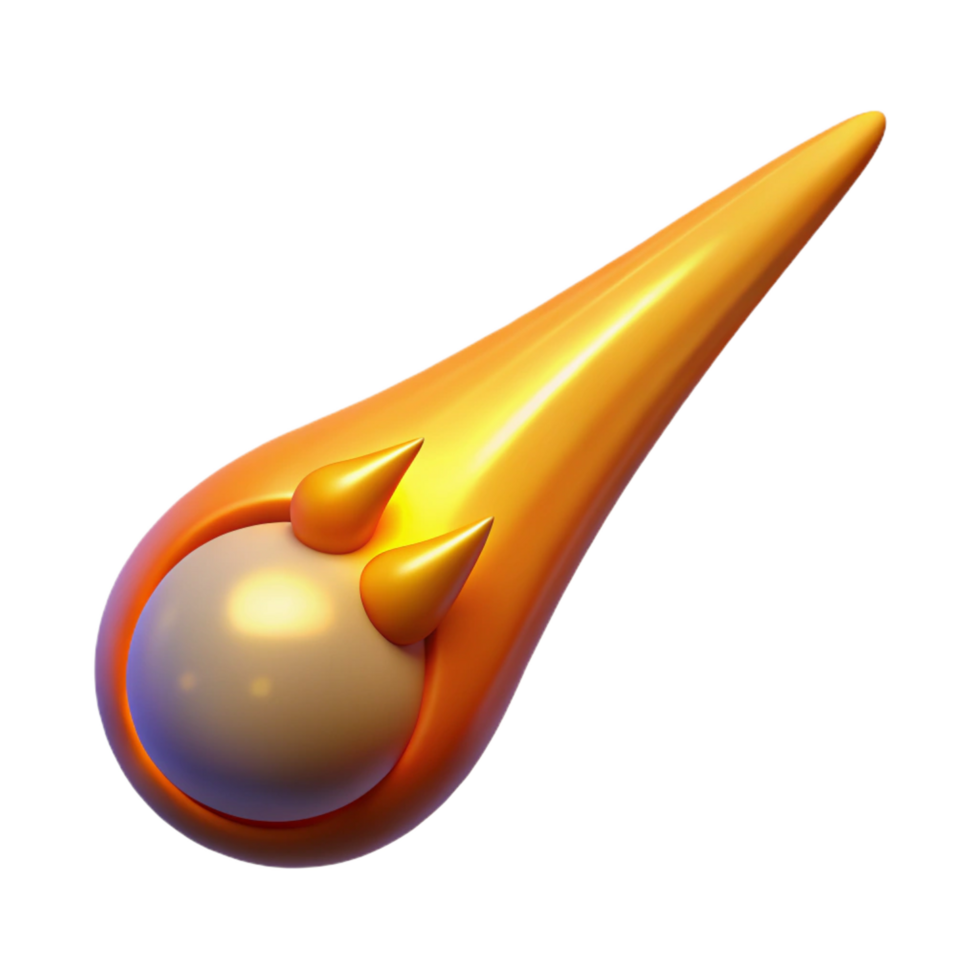 picturesque standout Ultra-detailed, photorealistic render, isolated cutout of a single, luminous, comet with a long, trailing tail with Transparent Background png