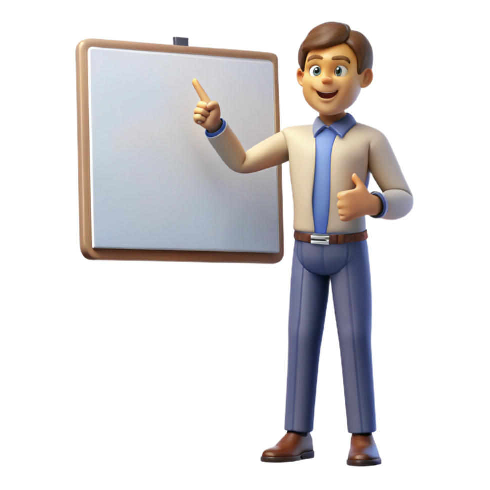 magnificent coveted Teacher pointing at whiteboard, teaching portrait, with Transparent Background png