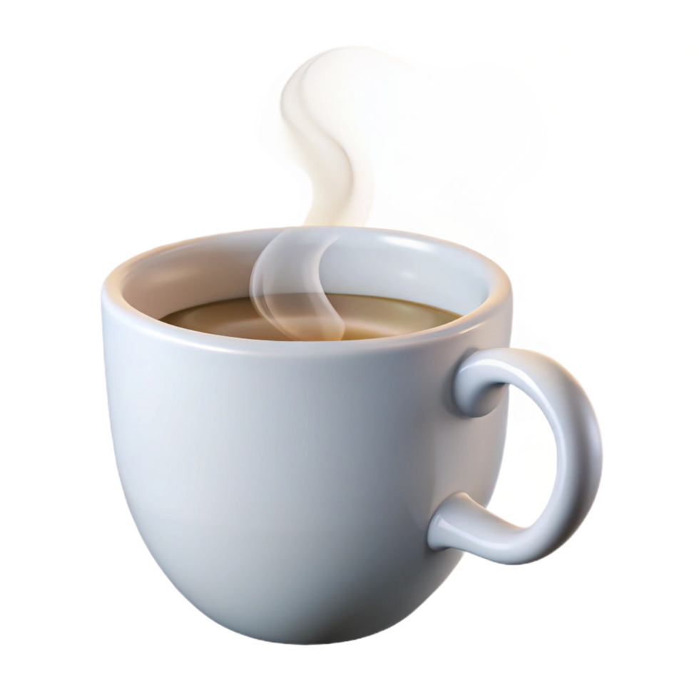 notable urban Coffee mug, white, steam rising, with Transparent Background museum quality png