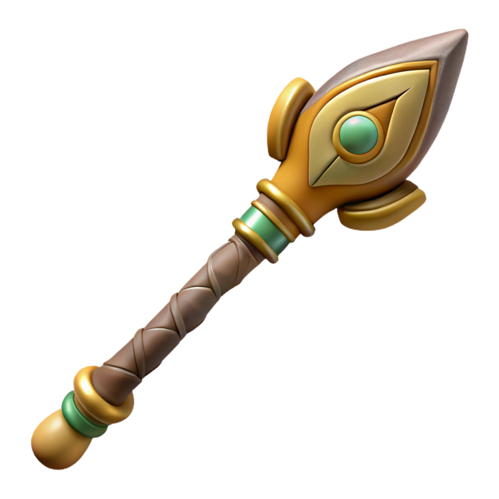 peaceful extraordinary Concept art style, isolated cutout of a single tribal ceremonial staff carved with intricate patterns with Transparent Background expertly shot png