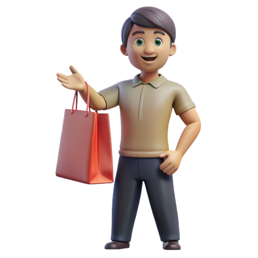 splendid minimalist Happy customer holding a shopping bag invisible, with Transparent Background professional png