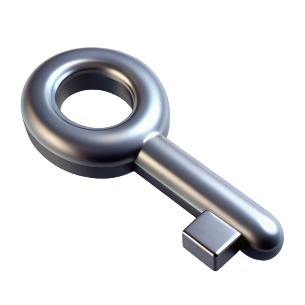 rare urban Concept art style, ultra-detailed render of a single metal key, isolated cutout with Transparent Background professional png