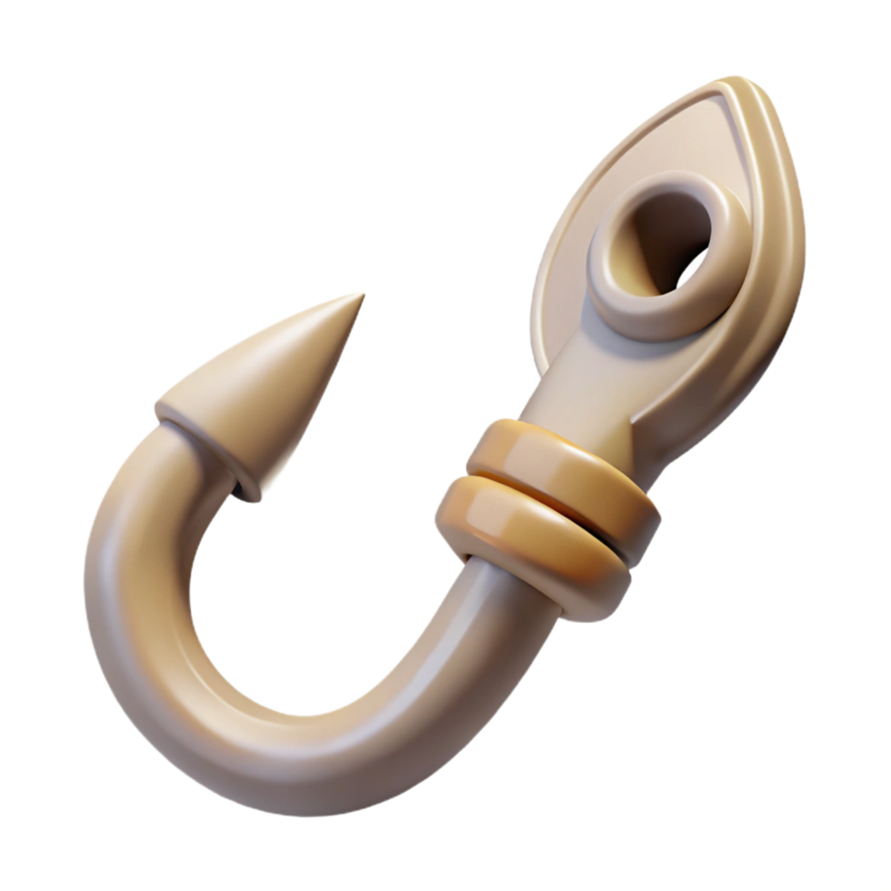 stunning distinctive Concept art style isolated cutout of a tribal fishing hook carved from bone with Transparent Background png