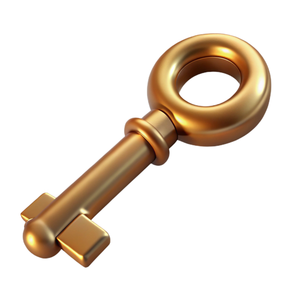 sumptuous playful classic Photorealistic ultra-detailed isolated cutout of a single antique brass key, hyper-specific professional render with Transparent Background precision png