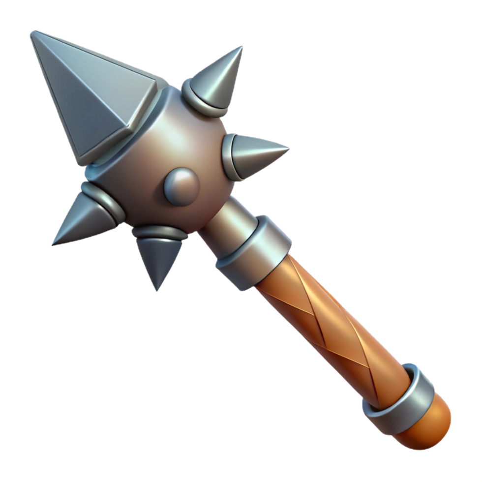 splendid bold minimalist Ultra-detailed, photorealistic isolated cutout of a tribal war club with a spiked head with Transparent Background exclusive png