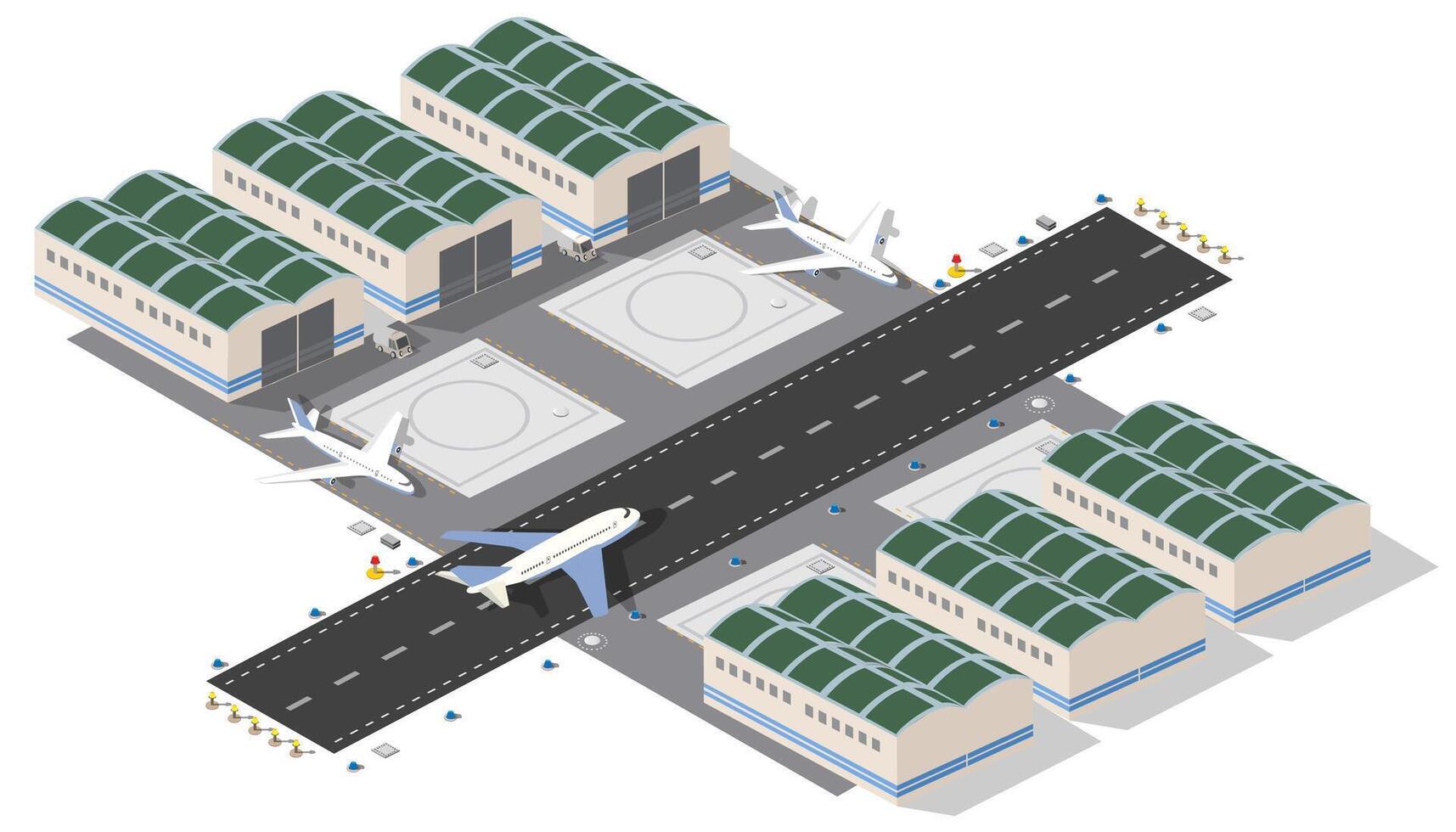 An illustration of an airport with a plane on the runway vector
