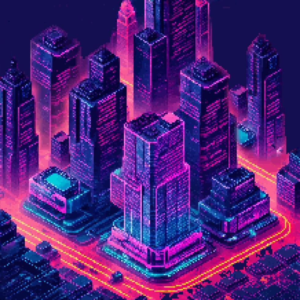 An illustration of a city with neon lights set vector
