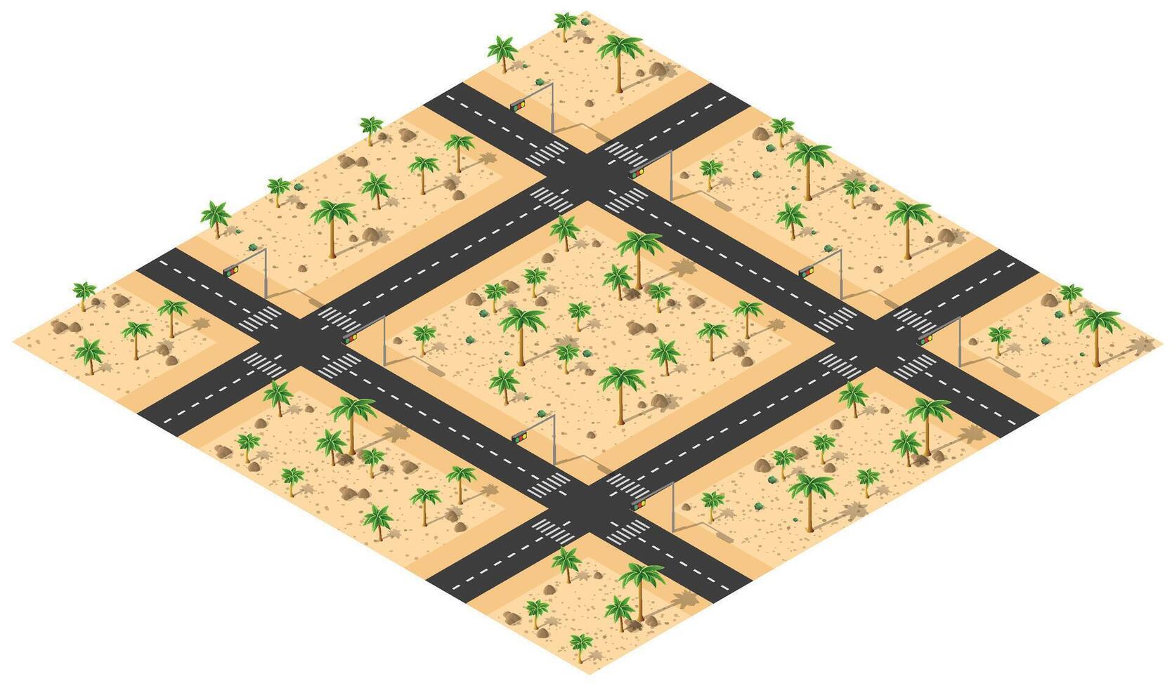 An isometric view of a road and palm trees vector