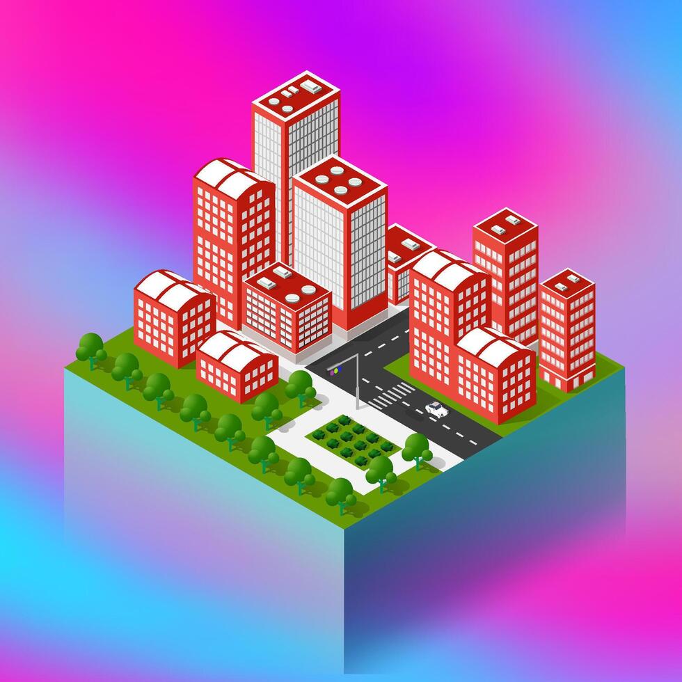 Isometric city with buildings and a road vector