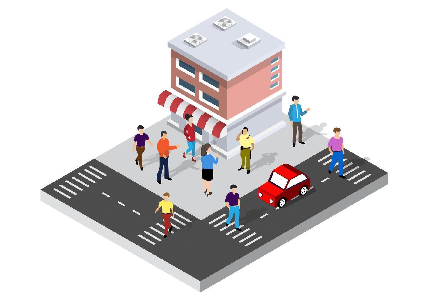Isometric illustration of people in front of a building vector