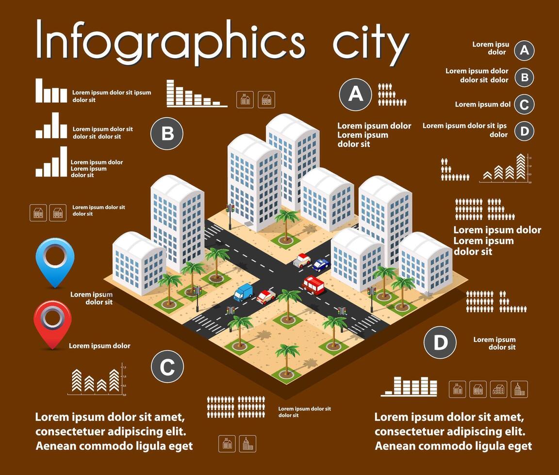 Infographics city with buildings and icons vector