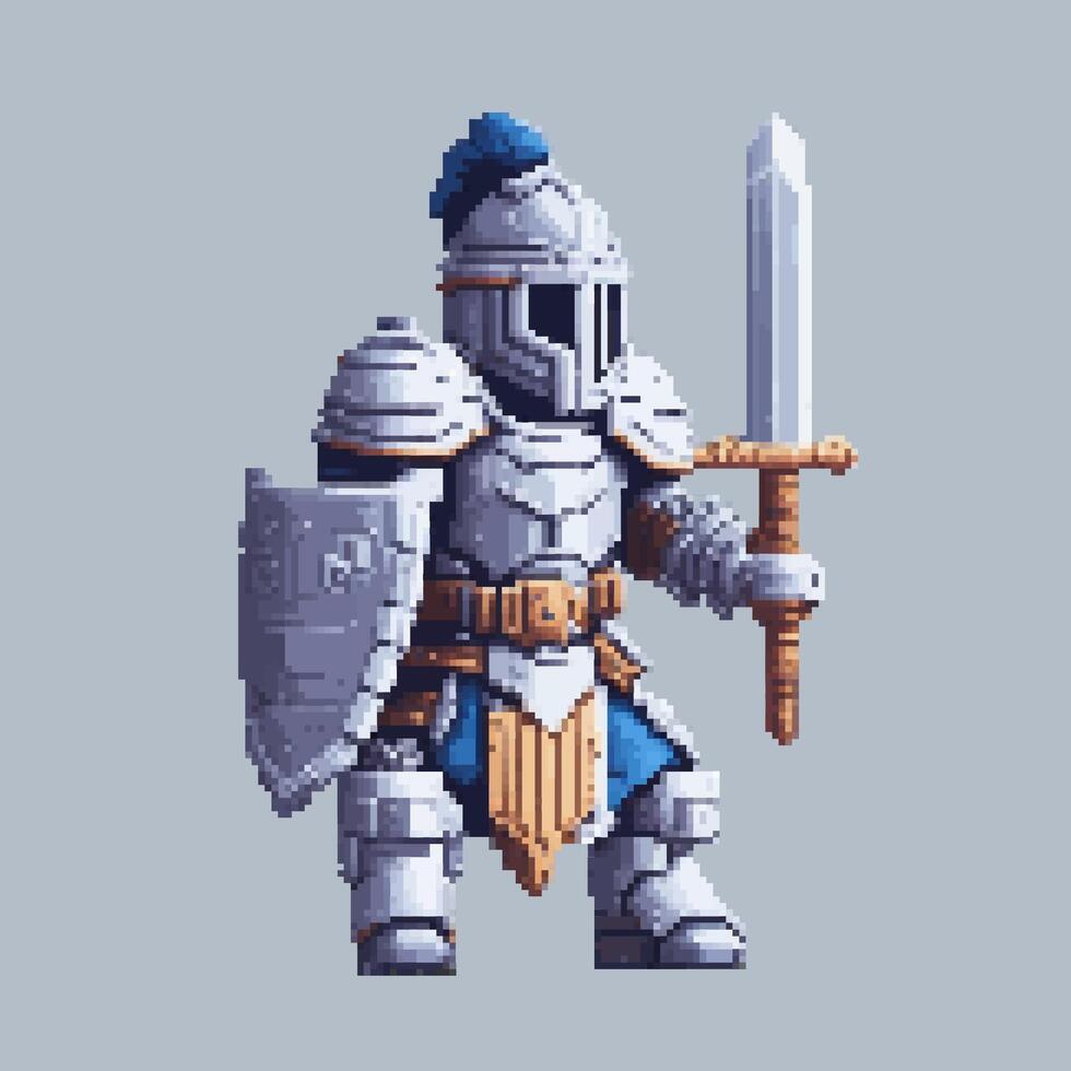 A pixel style knight holding a sword vector