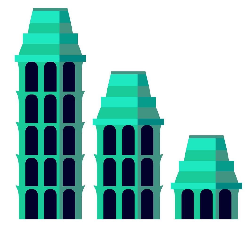 Three green buildings with arches on top vector