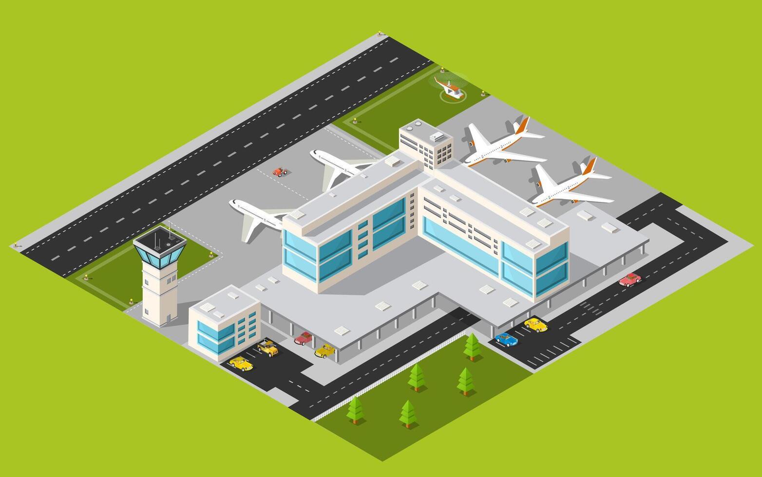 An airport building with planes and cars vector